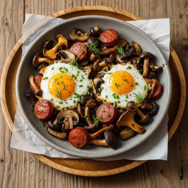 Paleo Polish Brunch: Scrumptious Baked Eggs with Sautéed Wild Mushrooms and Kielbasa Hash